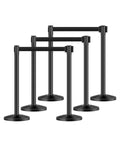 Stanchion Post, 6 Pcs Stanchions with Retractable Belts, Carbon Steel Black Stanchions Queue with Sand Injection