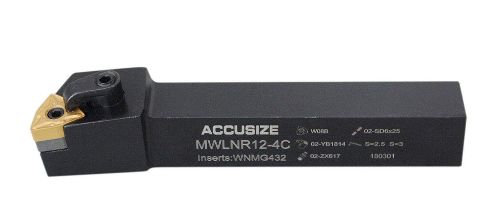 Accusize Industrial Tools MWLNR-12-4C 3/4'' Indexable Turning Tool Holder Kit, 5'' OAL, with 10 Carbide WNMG432 Inserts, Right-Hand, 2316-0008INS2