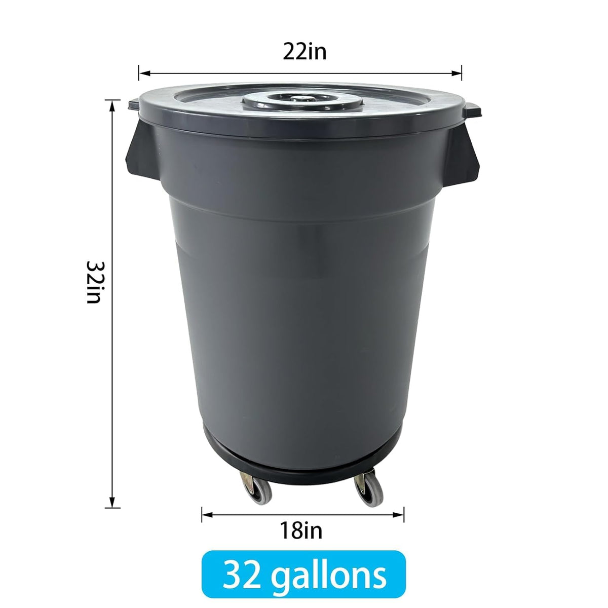 32 Gallon Outdoor Trash Can, Outdoor Trash Can with Lid and Wheels, Commercial Trash Cans Suitable for Restaurants