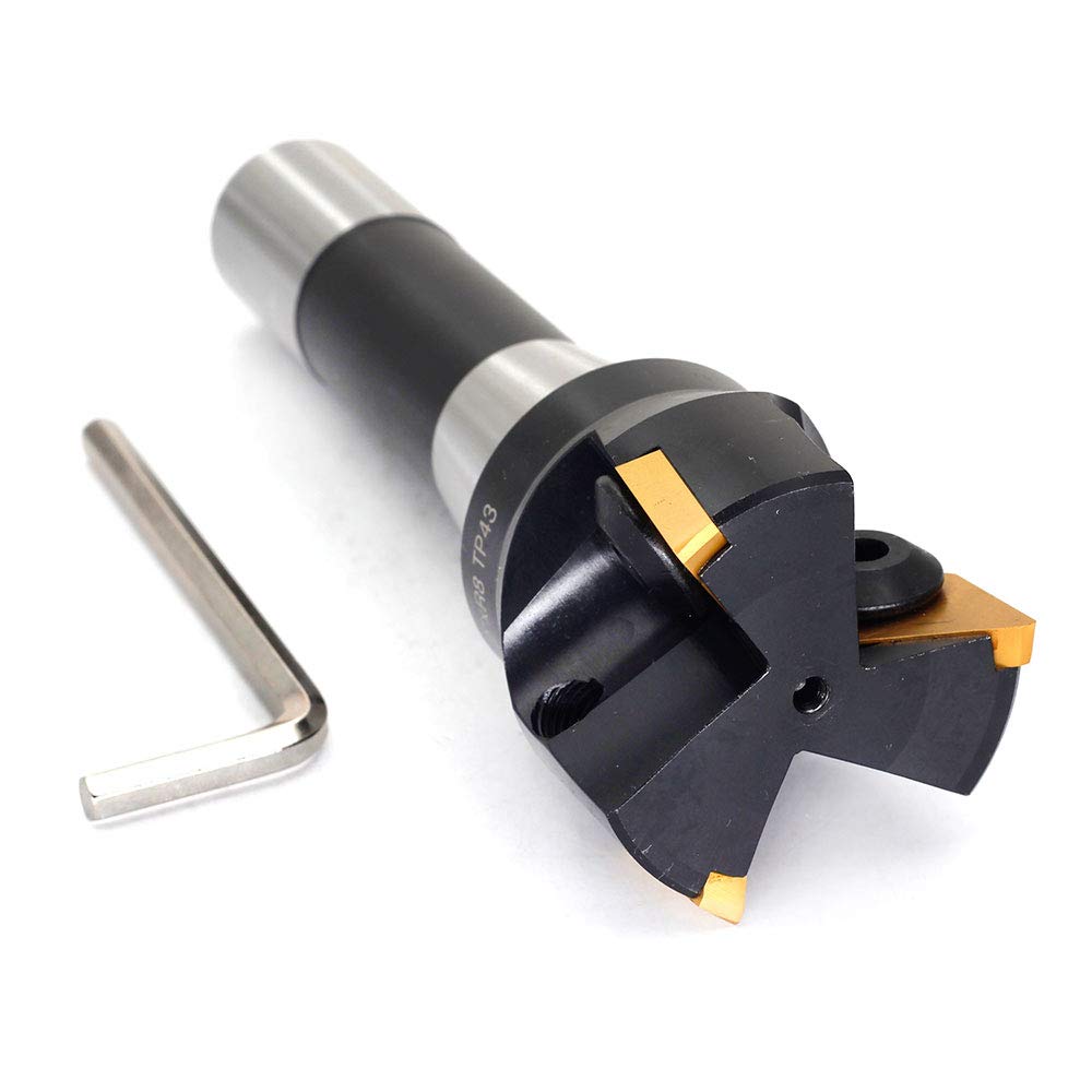 OSCARBIDE Indexable End Mill,R8 Shank,TP43,2" Cutting Depth,3 Flutes
