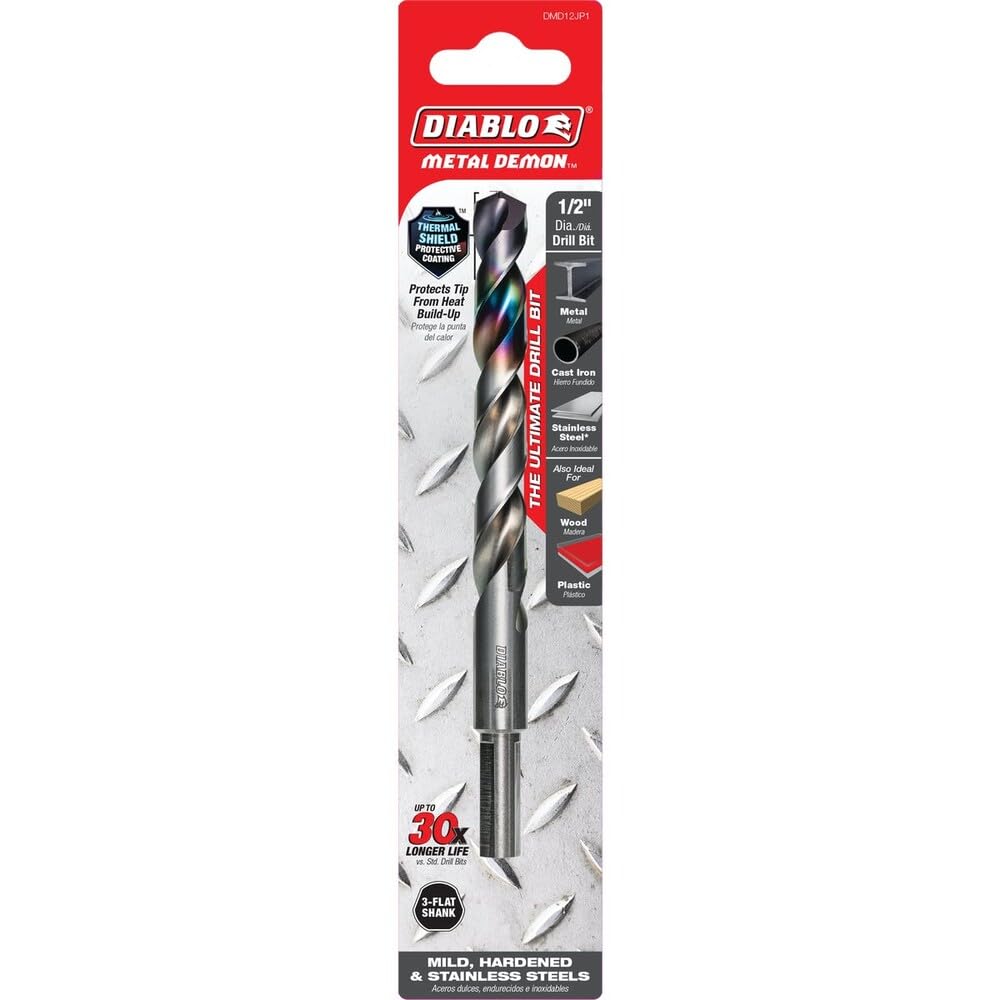 Diablo Metal Demon Drill Bits - 1/2" Diameter, 3-Flats-Reduced Shank