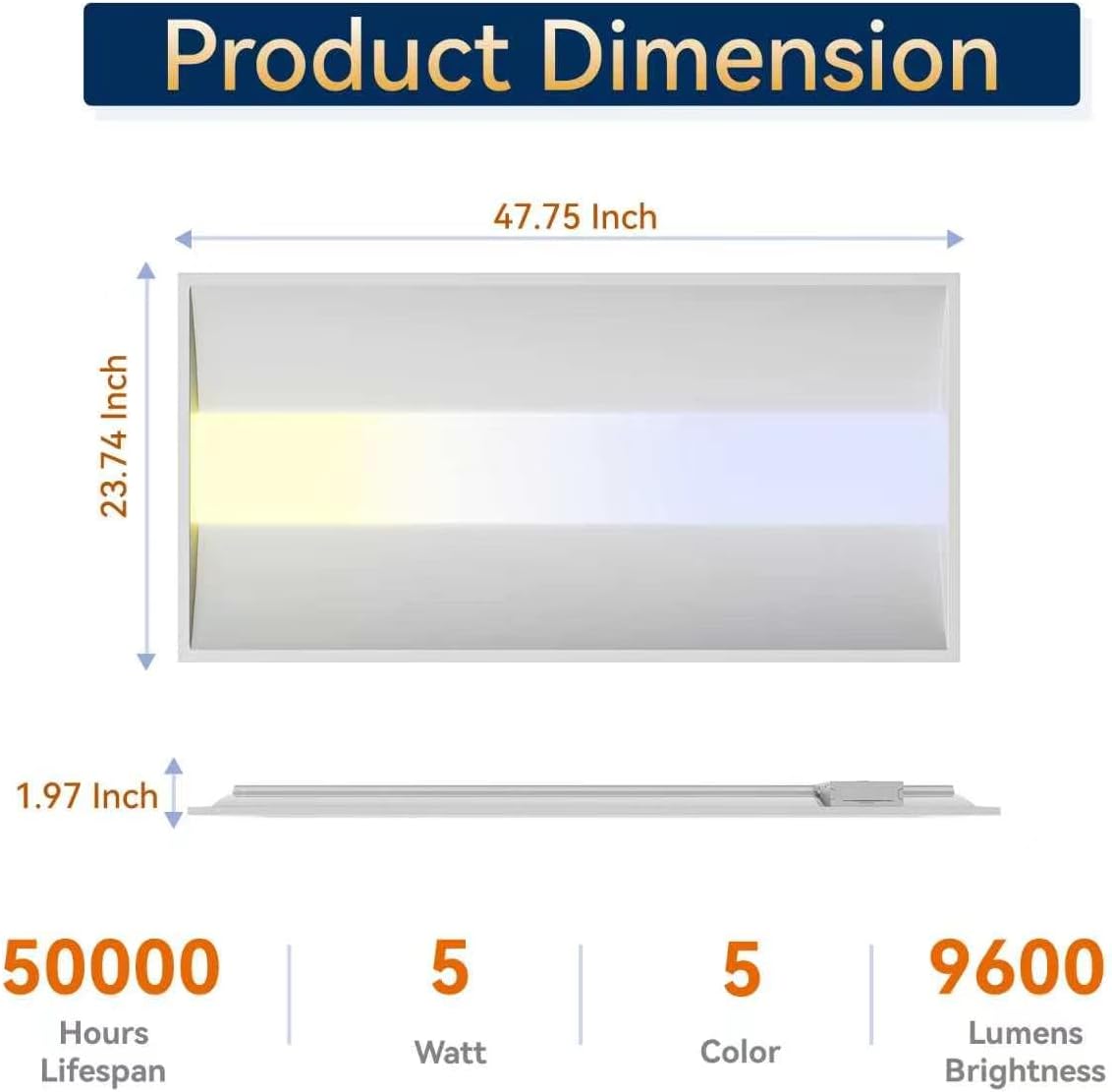 2x4 LED Troffer Light, 5 Wattages, 5CCT, 0-10V Dimmable, 4 Pack