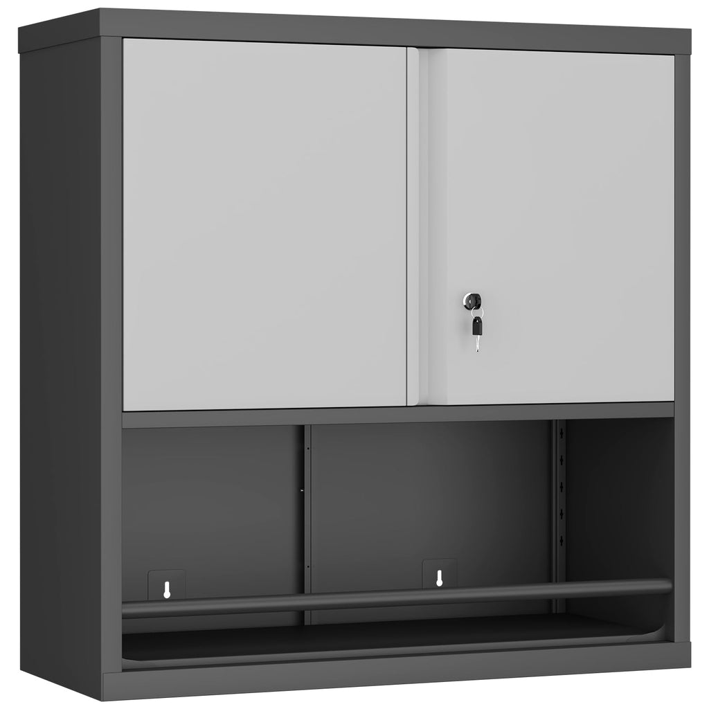 Locking Metal Wall Mounted Garage Storage Cabinet with Doors and Shelves