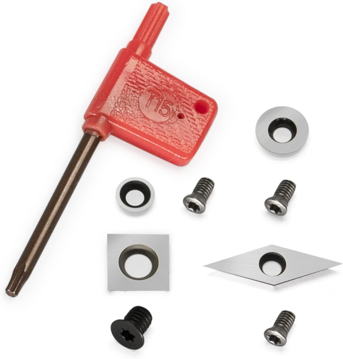 AT01 4pcs Carbide Turning Inserts Cutters Set for Indexable Lathe Turning Tool Holder Insert Replacement of Round 8.9mm and 12mm, Square 14mm, Diamond 32mm, Fit for AT01 Woodturning Tool Set