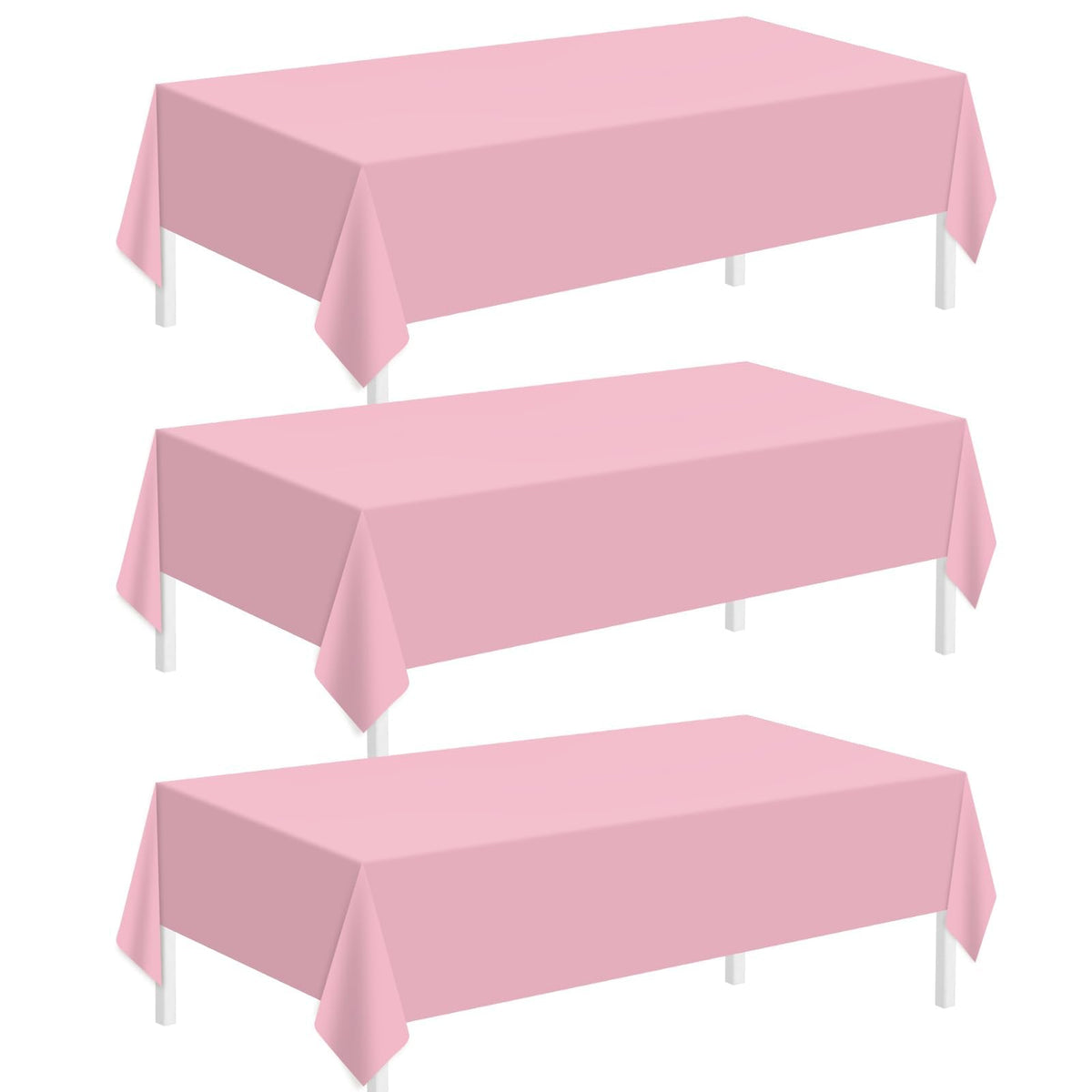 3 Pack Plastic Tablecloths for Rectangle Tables 54" x 108" Pink Disposable Table Cloths for 6 to 8 Foot Valentines