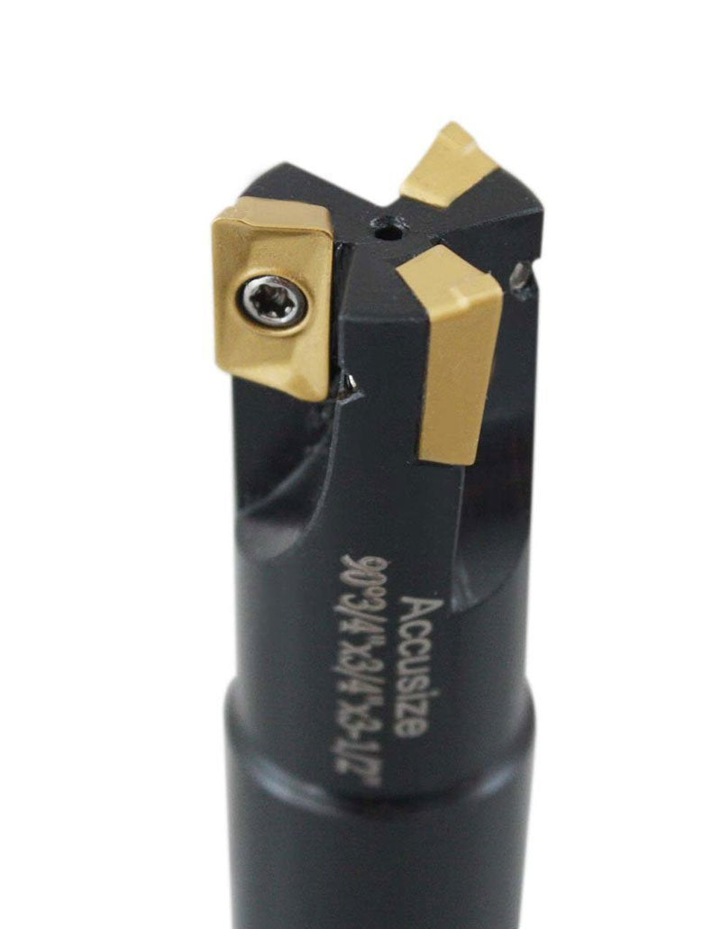 Accusize Industrial Tools 3/4'' 90 Deg Square Shoulder Indexable End Mill, 3-1/2'' Overall Length, APKT11T3 Carbide Inserts, 3 Flute, 0056-0917