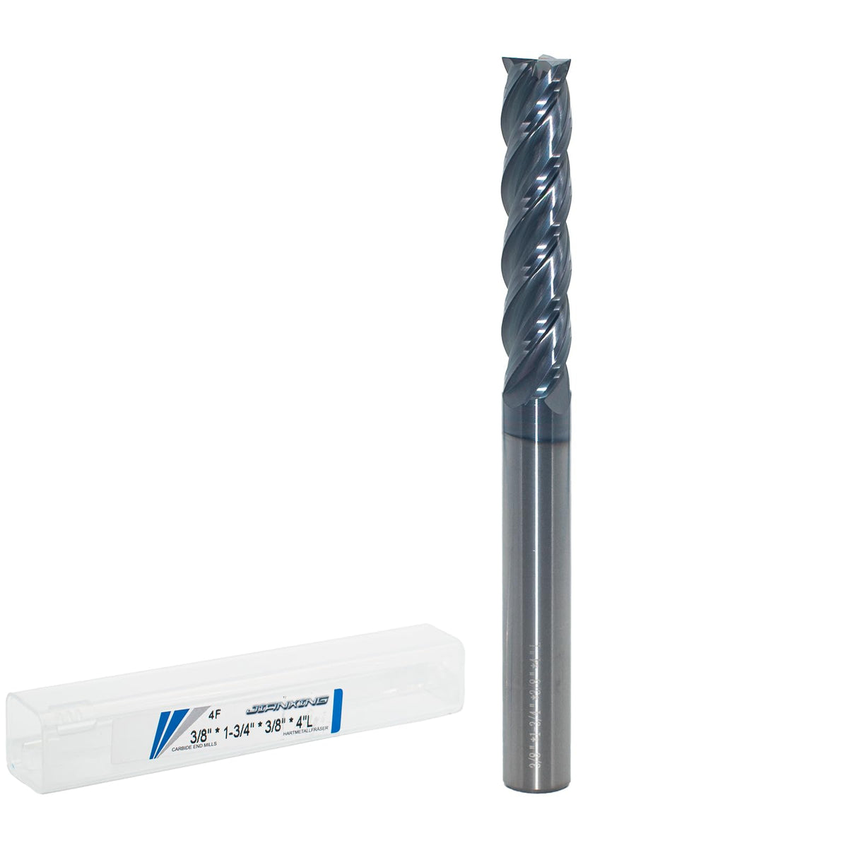 JIANXING 3/8" Extra Long 4-Flute Carbide Square End Mill, 4" OAL, 1Pc