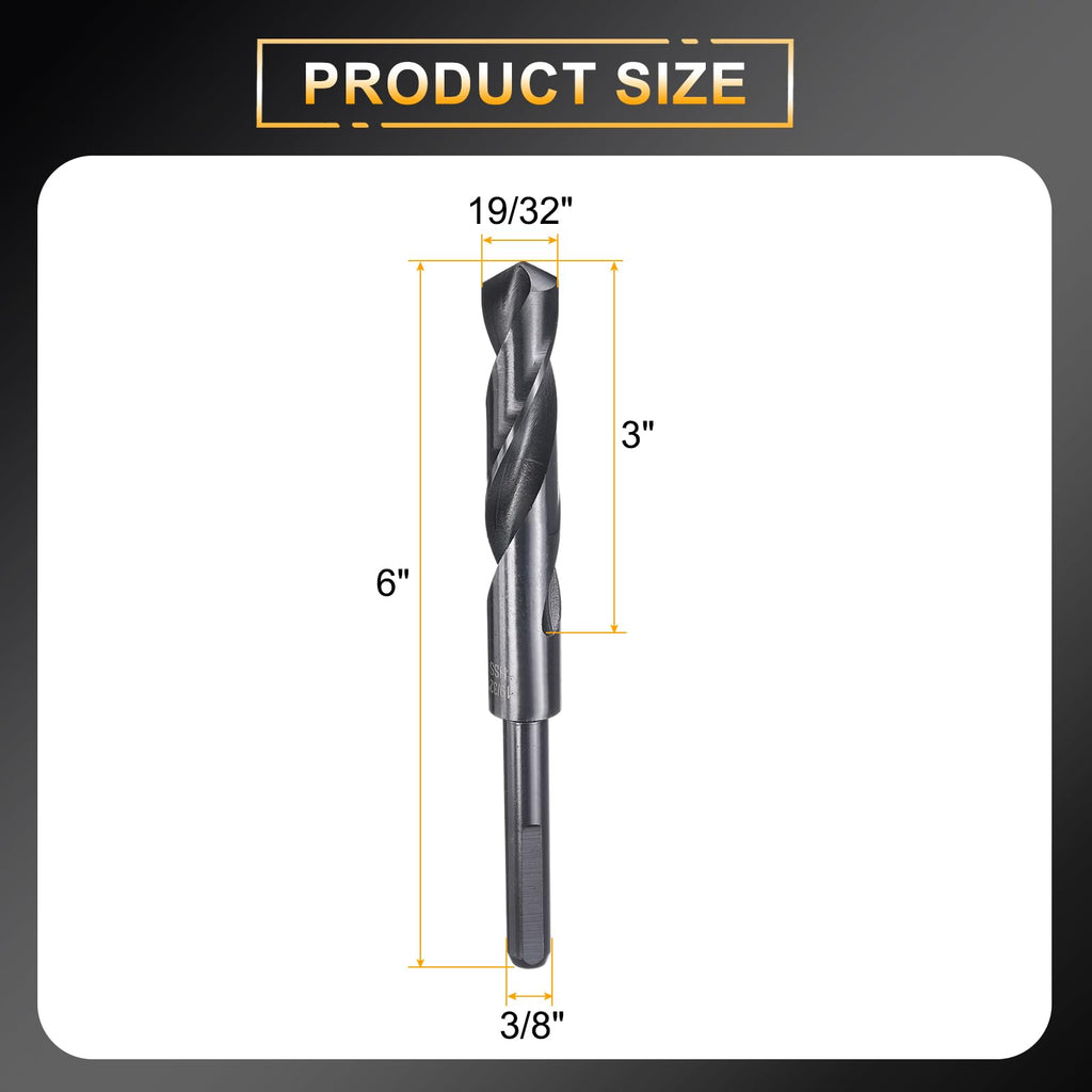 HARFINGTON 19/32" Drill Bit 3/8" Reduced Shank 3-Flat 4241 HSS 118°