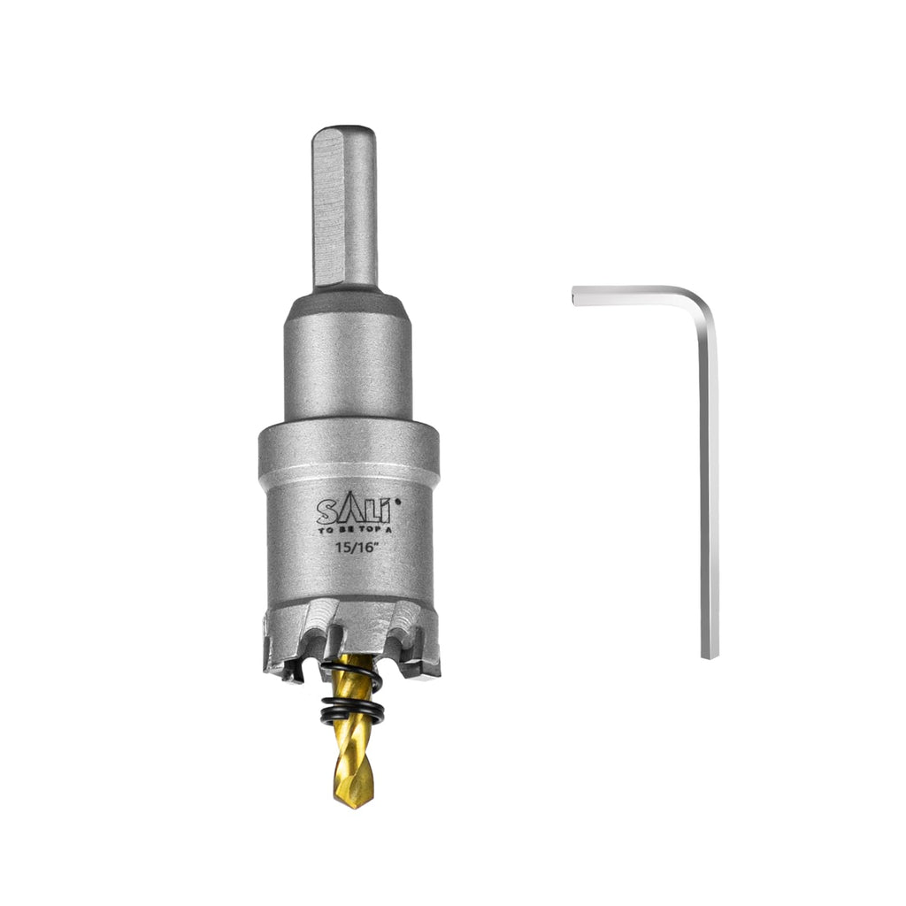 SALI 15/16" (24mm) TCT Hole Saw Kit Tungsten Carbide Tipped Hole Saw Drill Bit with Titanium-Plated Pilot Drill bit for Metal, Stainless Steel, Iron, Wood, Plastic 2pcs