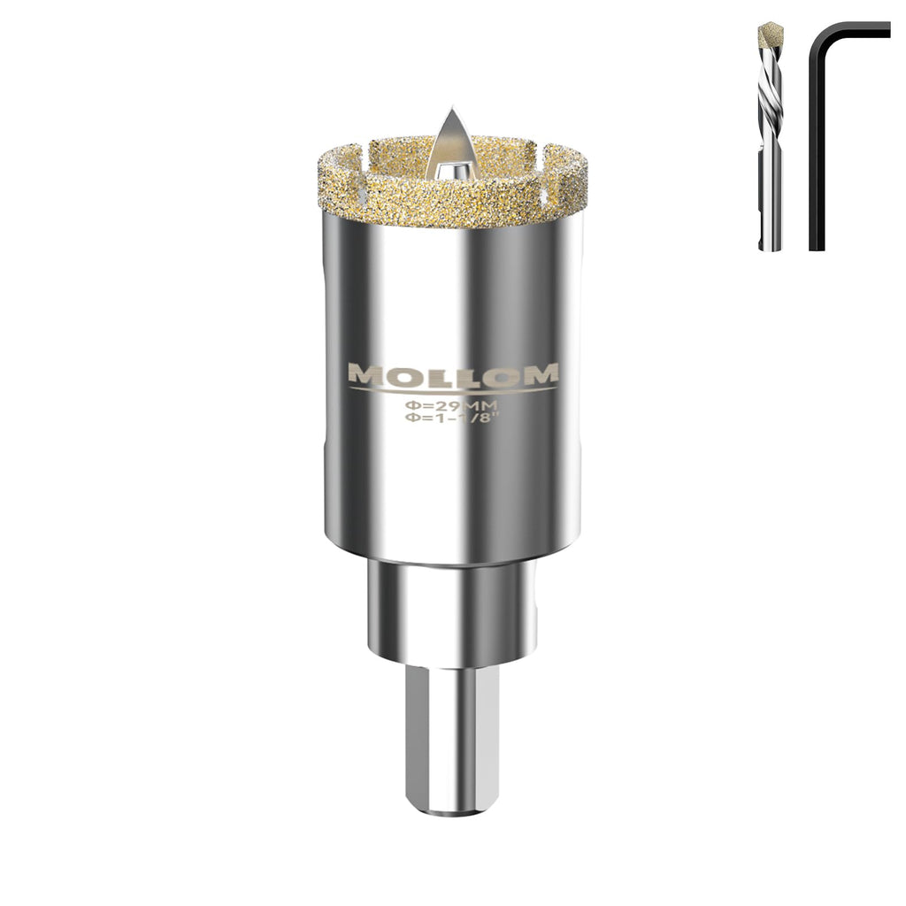 MOLLOM 1-1/8" (29mm) Diamond Hole Saw with 2 Pilot Drill Bit