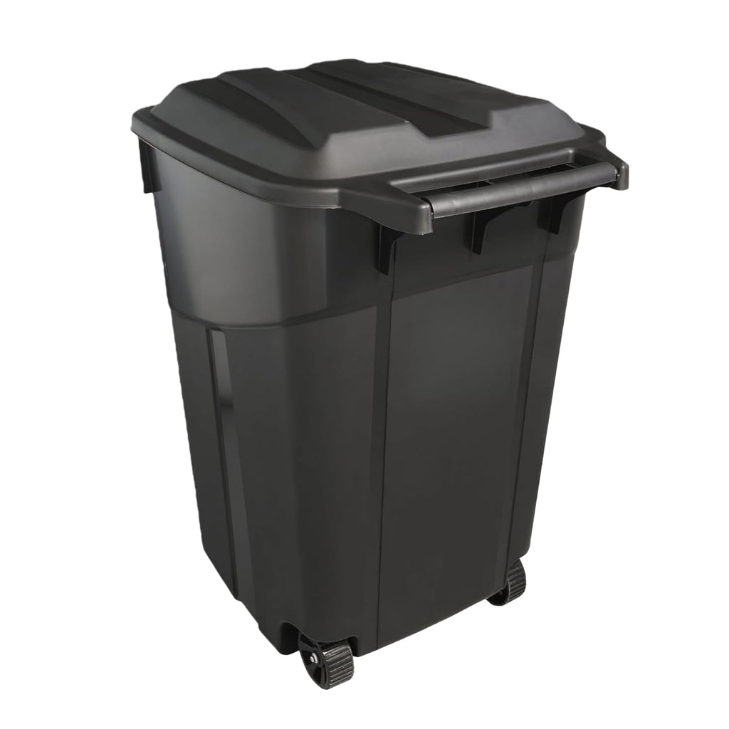 45 Gallon Outdoor Trash Can with Lid, Heavy-Duty Wheeled Garbage Bin for Backyard, Deck or Garage, Black, Can with