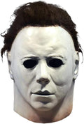 Halloween Horror Mask, Deluxe White Latex Full Head Mask with Black Hair, Costume Accessory