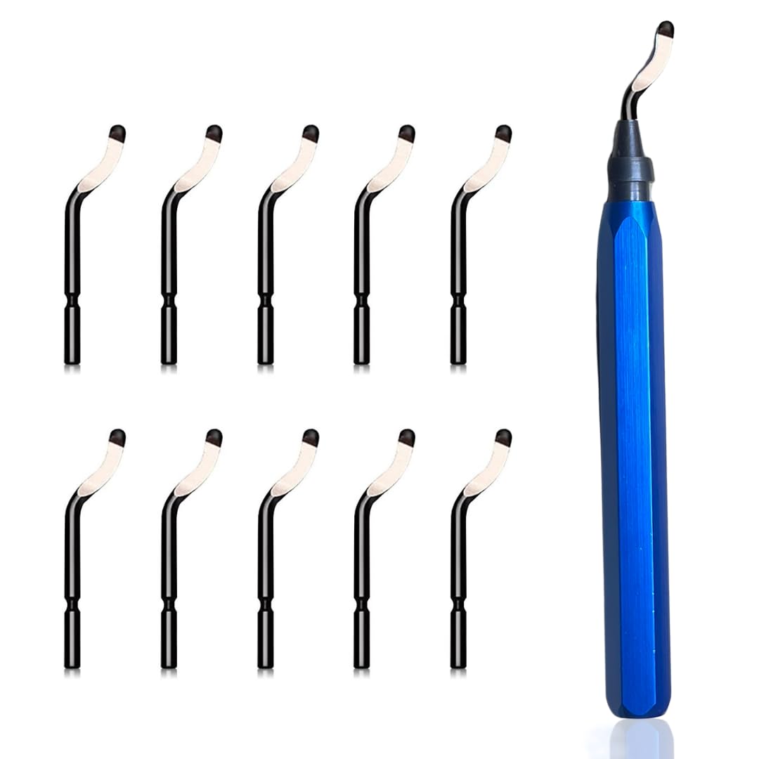Deburring Tool - Metal Handle, 10 HSS Blades - 360° Rotatable for Smooth Edges on Resin, Pipes, Copper, Plastic, 3D Prints - Essential Burr Removal