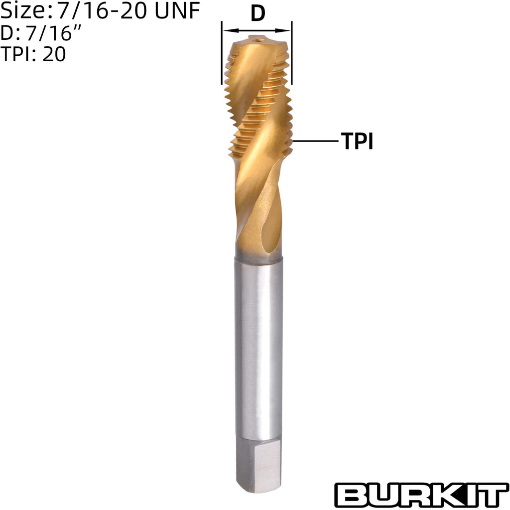 Burkit 7/16"-20 UNF Titanium Coated Spiral Flute Tap