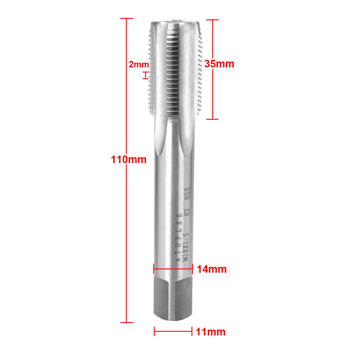 ATOPLEE M18x1.5 Metric Thread Tap,M2 HSS 6542 Right Hand Thread Tap (M18x1.5)