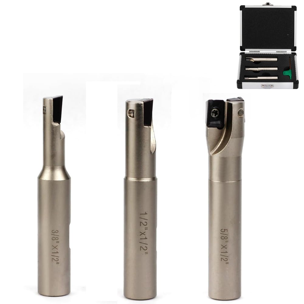 OSCARBIDE Indexable End Mill Set, 3/8", 1/2", 5/8" Cutting Dia, 3 Pcs