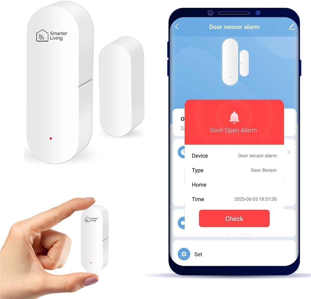 Smart WiFi Door and Window Sensor, Phone Notifications via Smart Life, Tuya, Alexa and SmartThings, Create