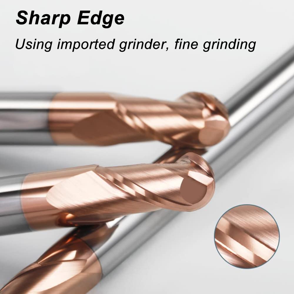 5PCS 1-4mm Ball Nose Carbide End Mill Set, CNC Cutter Router Bits for Steel