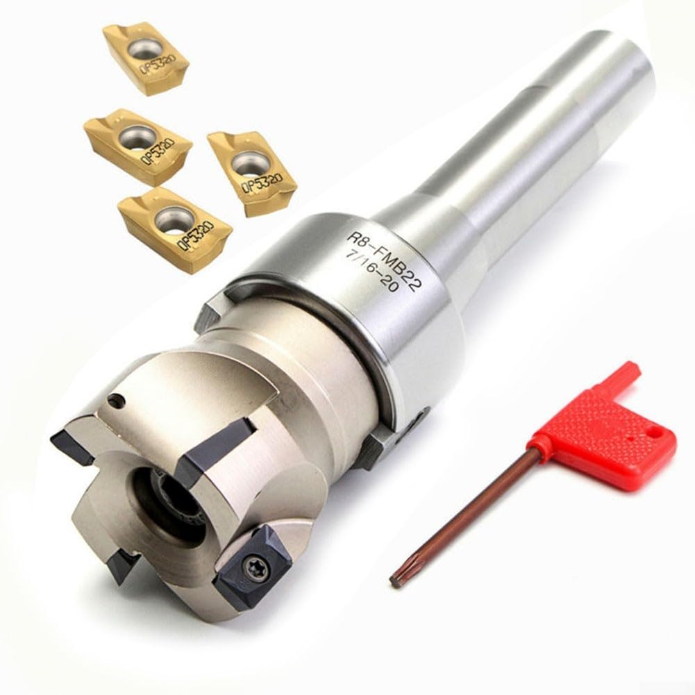 Indexable Milling Tool Kit, R8 FMB22 Arbor With 400R 50Mm End Mill Shell Cutter And 4 APMT1604 Carbide Inserts Fit For Shoulder Face And Slotting, 22Mm Mounting Hole And T15 Wrench