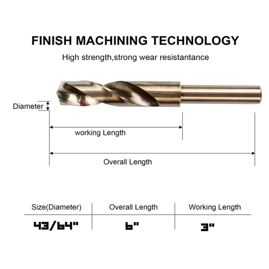 Narwhal 43/64 Drill Bit (3 Pack - 1/2 Inch Shank) Cobalt for Metal & Steel