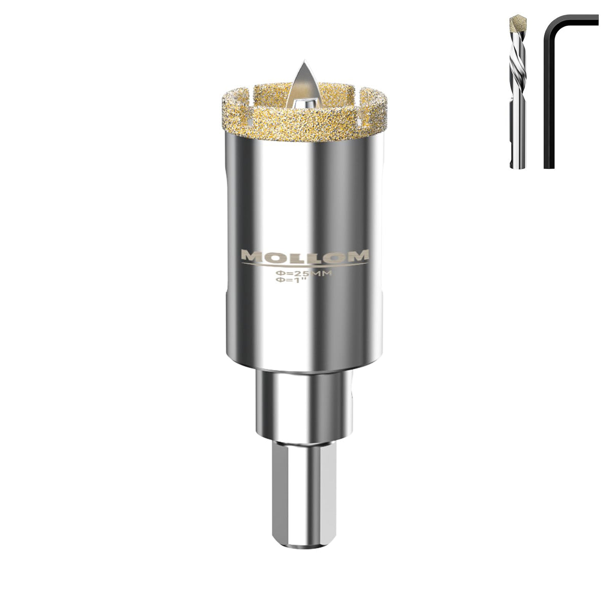 MOLLOM 1" (25mm) Diamond Hole Saw with 2 Pilot Drill Bit