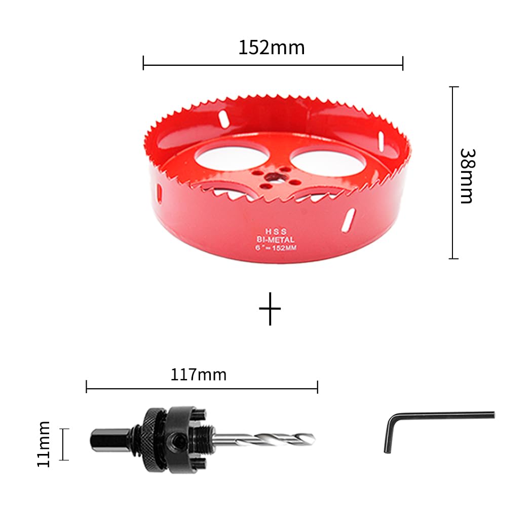 152mm Hole Saw,LAIWEI Heavy Duty Mandrel Hole Cutter for Drilling Wood, Aluminum Profile, PVC and Other Materials(6 inch)