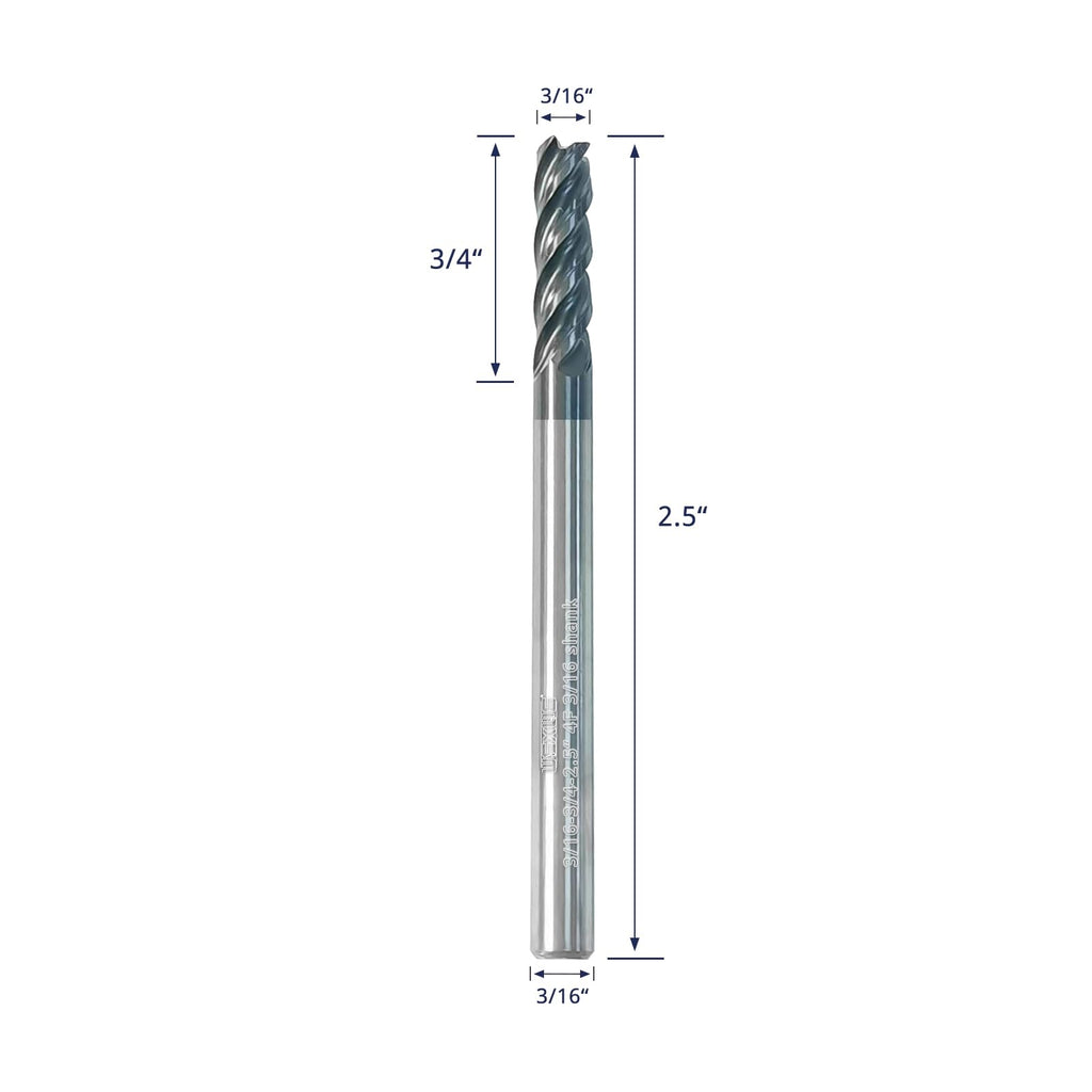 WEXWE Tools Carbide End Mill, PVD AlTiN Coating for Stainless Steel Materials Cutting, 4 Flute 3/16 Shank (3/16-2.5" 2PCS)