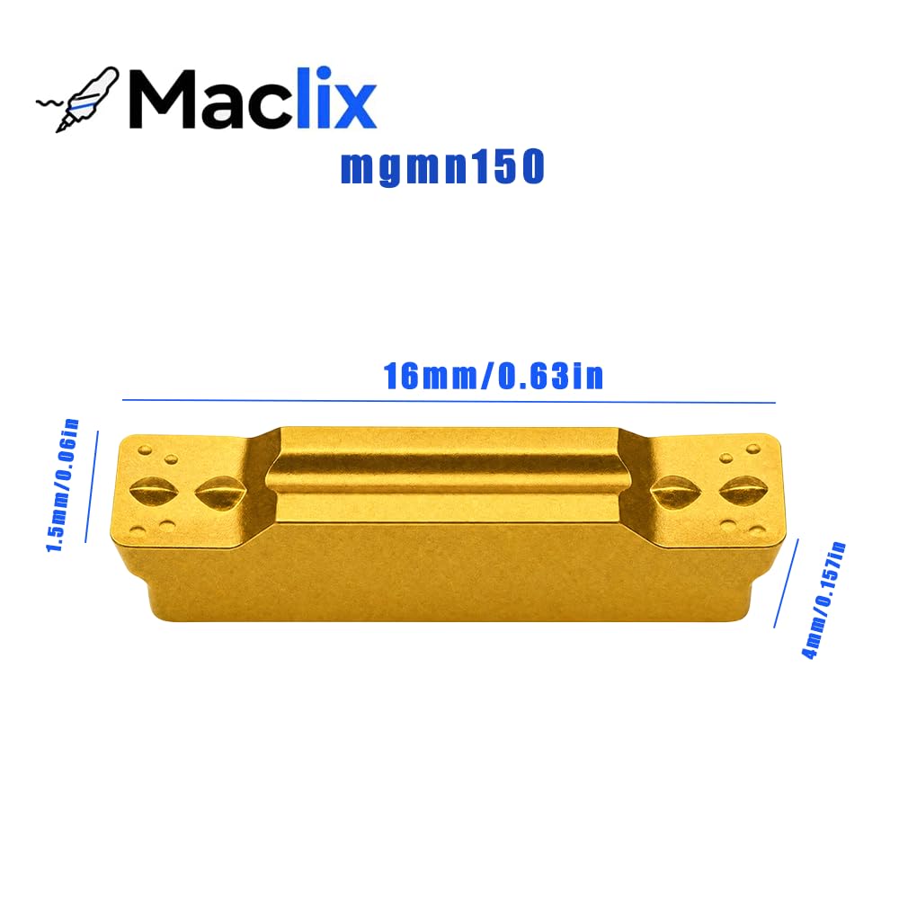 Maclix 10PCS MGMN150 Carbide Grooving Inserts, 1.5mm Grooving Parting Slotting Tool Blades for CNC Lathe, NC3020 Grade PVD Gold Coated Cut Off Inserts for Steel, Fits MGEHR MGIVR Holders