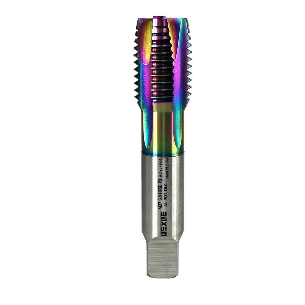 WEXWE Tools M27 x 3.0 Spiral Point Threading Tap, Metric Machine Threading Tap High Speed Steel Cobalt(HSSCo) With DLC Coating, Round Shank with Square End， H2 Tolerance, 1PC