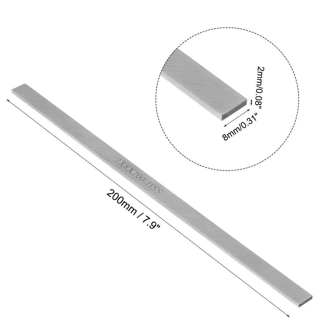 uxcell Lathe Tool Bit 2mm x 8mm x 200mm Square Lathe Turning HSS 5pcs