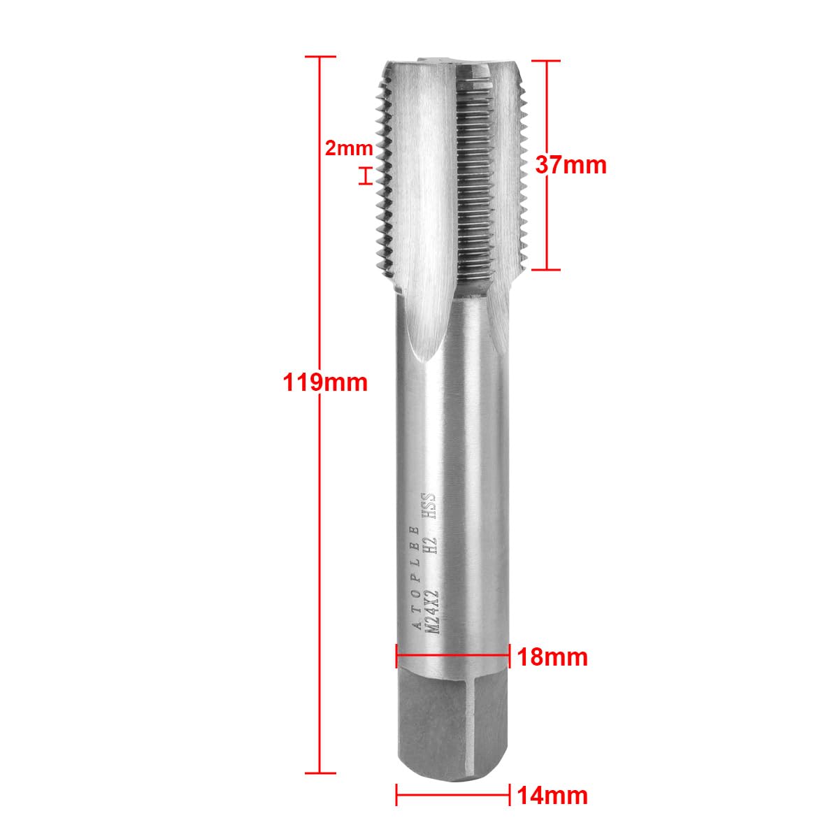 ATOPLEE M24 x2.0mm Metric Tap, M2 HSS 6542 Right-Hand Thread Tap