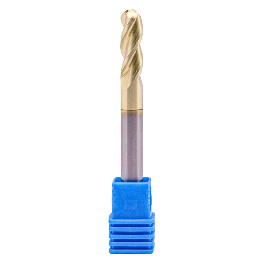 1/4" 3 Flute Ball Nose Solid Carbide End Mill for Aluminum - ZrN Coated