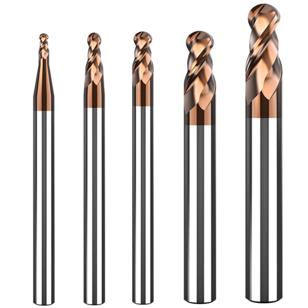 5PCS 1-4mm Ball Nose Carbide End Mill Set, CNC Cutter Router Bits for Steel