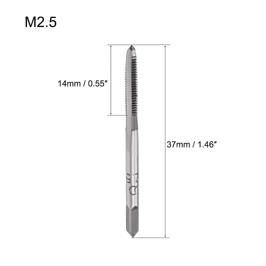 uxcell 5 Pairs Metric Hand Threading Tap Set M2.5 Thread 0.45mm Pitch Taper & Plug Milling Taps Straight Flutes High Speed Steel