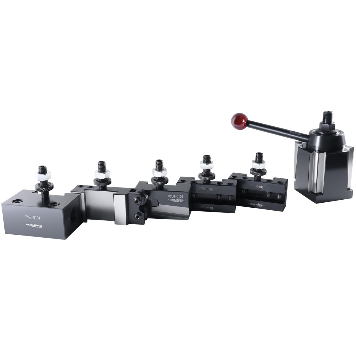 Accusize Industrial Tools - AXA 6 Pc Wedge Type Quick Change Tool Post Set, for Lathe Swing 6-12 Inches, Includes 5 Tool Holders, 0251-0111