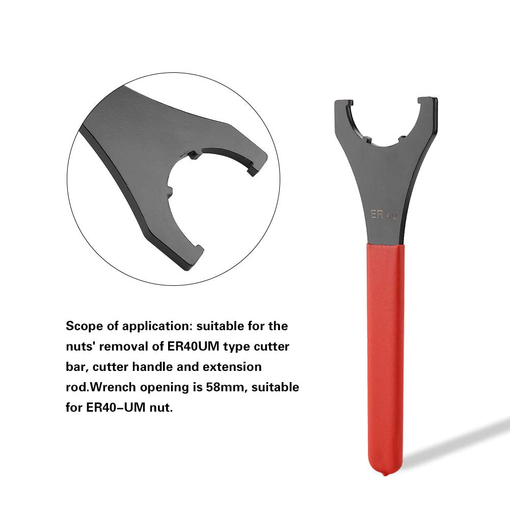 Haosie Spanner Collet Chuck, 58mm Wrench, Collet Chuck Wrench, Chuck Wrench Tool, ER40 UM Red Collet Chuck Spanner Red Collet Wrench for Lathe CNC Milling Chuck Holder Tools 58mm Opening