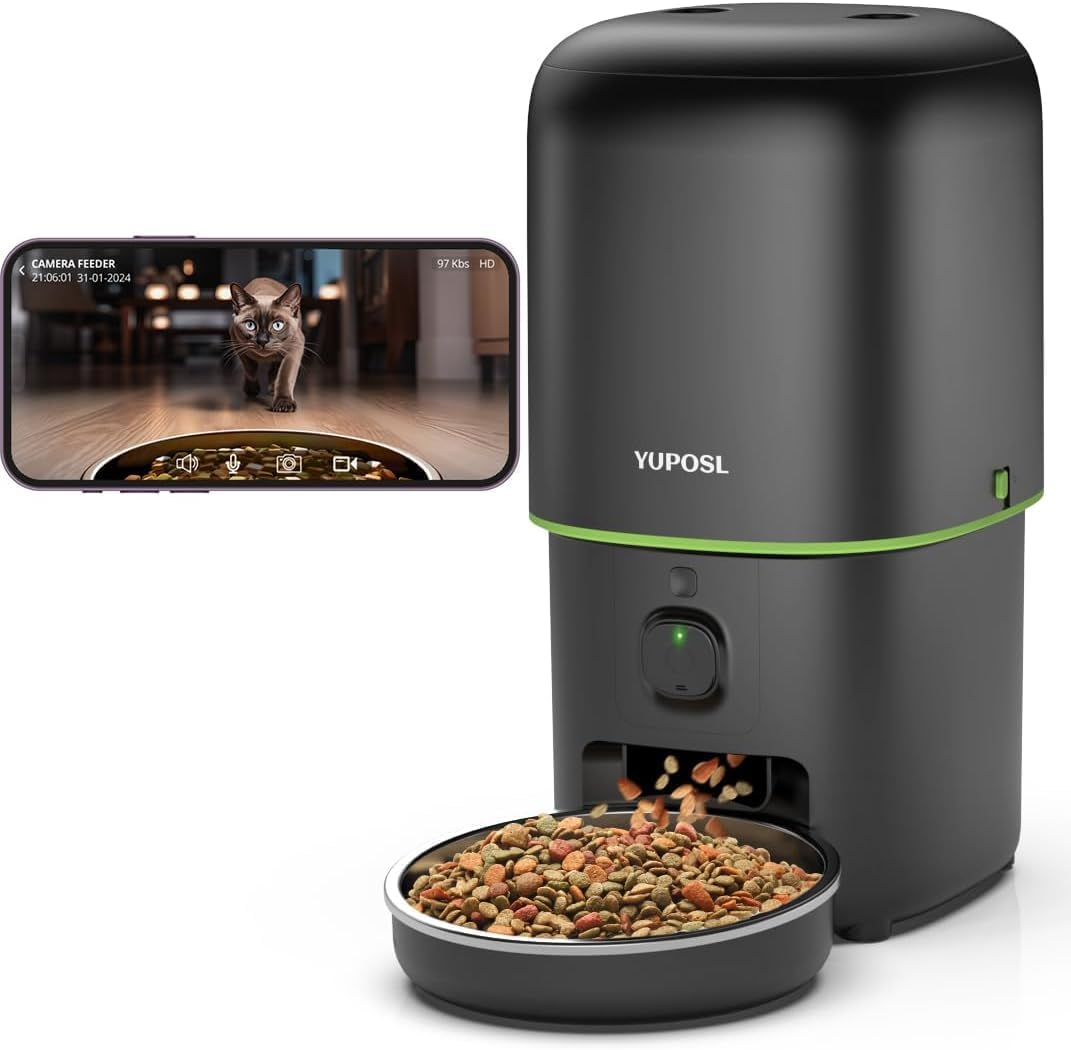 Automatic Cat Feeder with Camera - 5G WiFi Auto Cat Food Dispenser, 1080P HD Video with Night Vision, 1-15 Meals