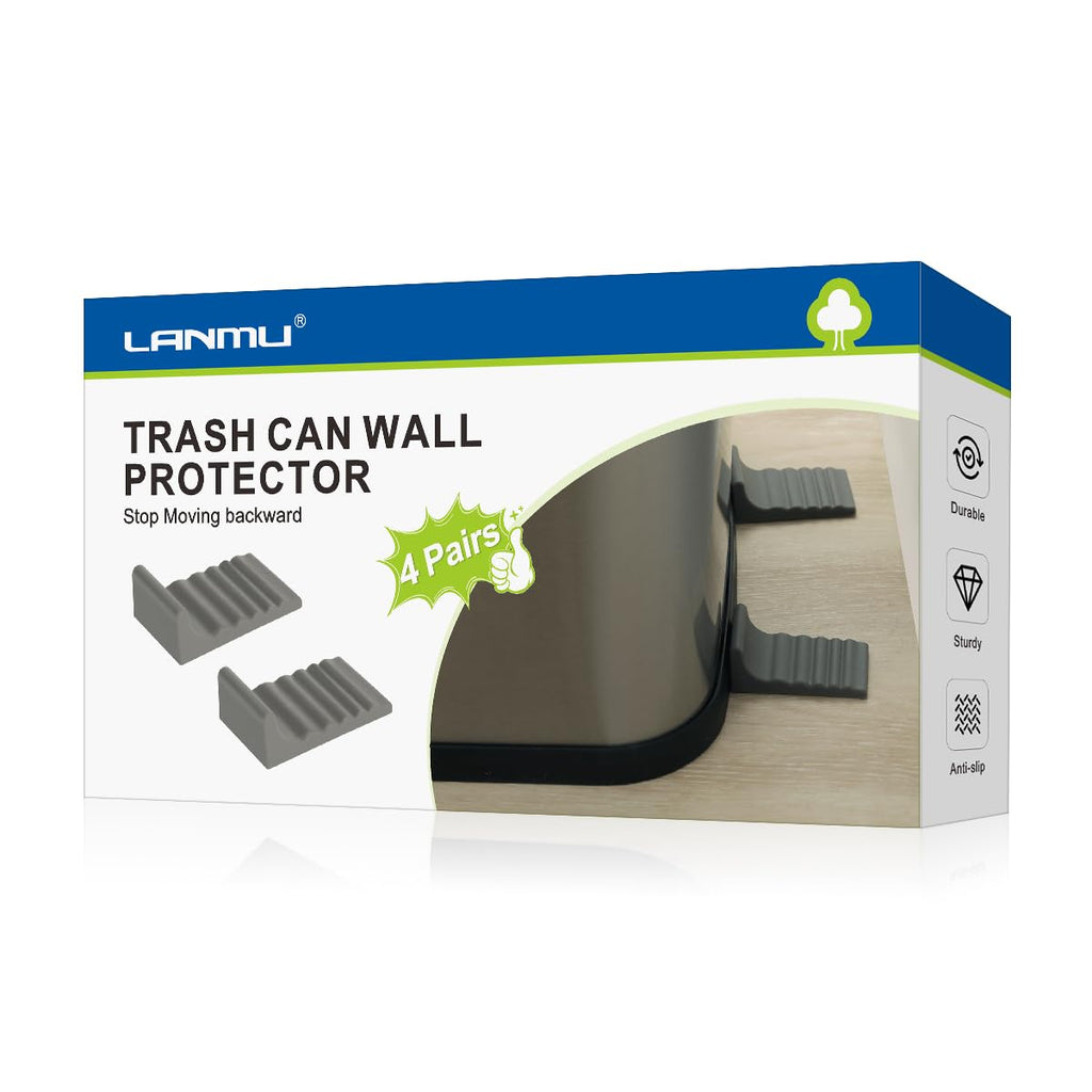 Trash Can Wall Protector and Stop Moving Backward, 8 Pcs Silicon Trash Can Bumper, Wall Spacer Garbage Bin for Round