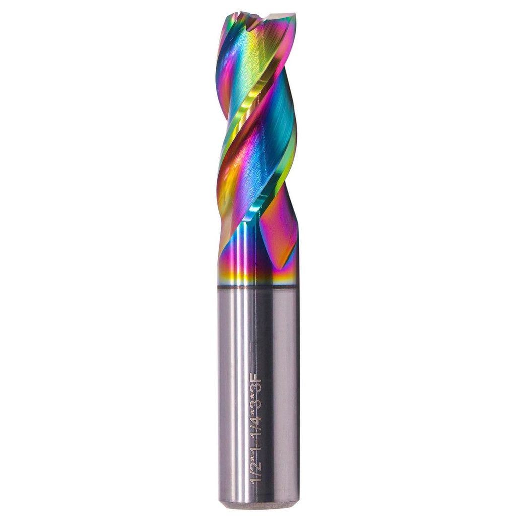 1/2" 3 Flute Solid Carbide Square End Mill for Aluminum, DLC Coated