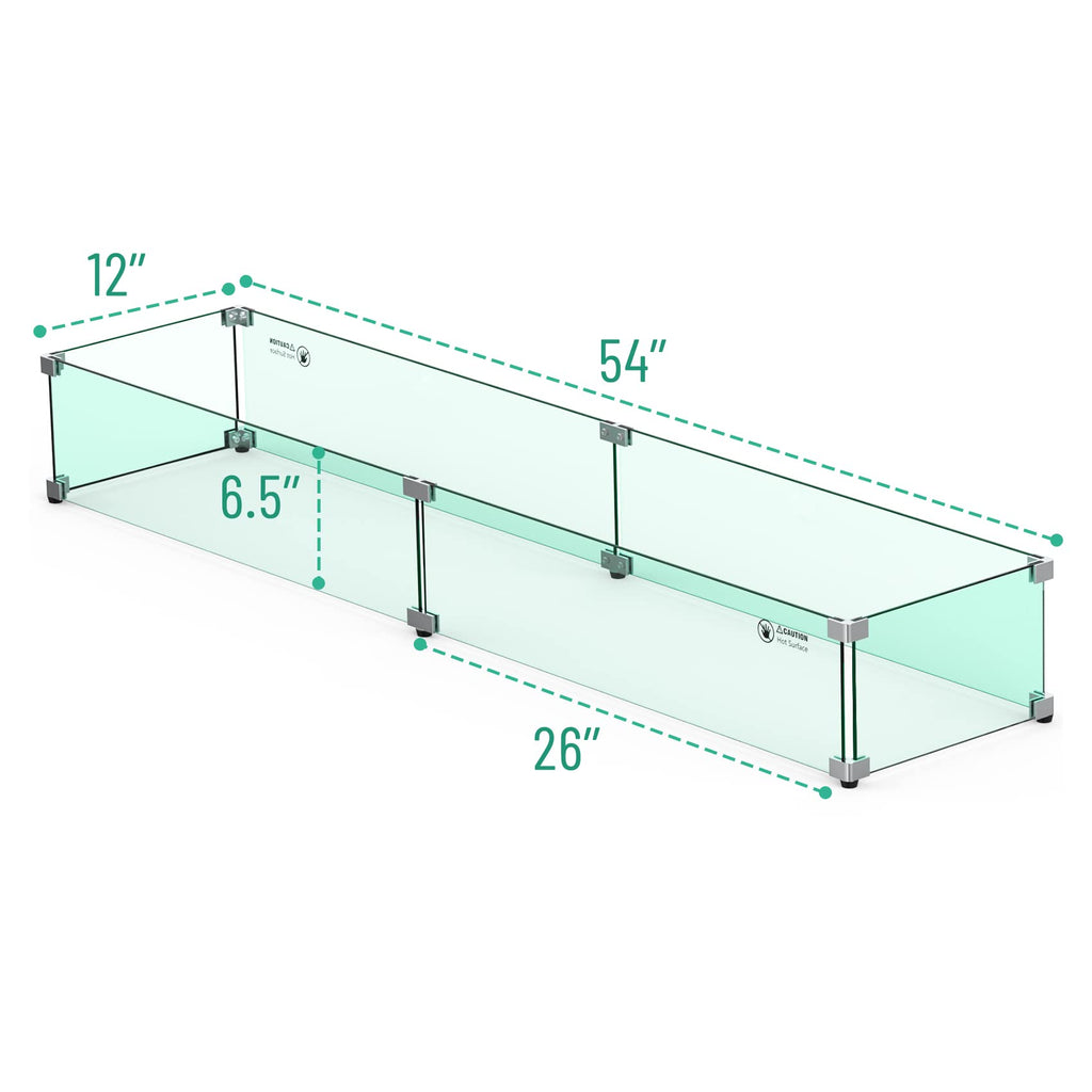 Fire Pit Table Glass Wind Guard, 54" x 12"