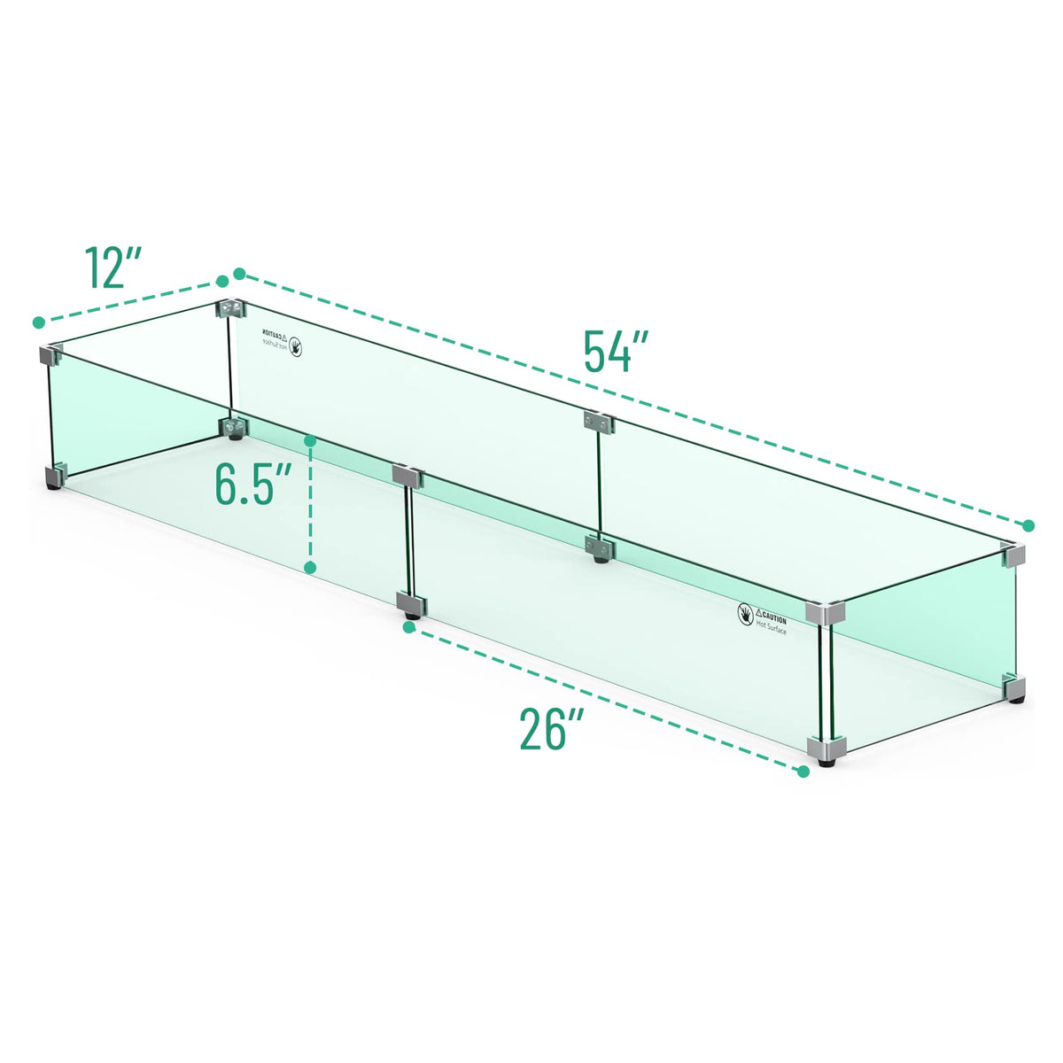 Fire Pit Table Glass Wind Guard, 54" x 12"