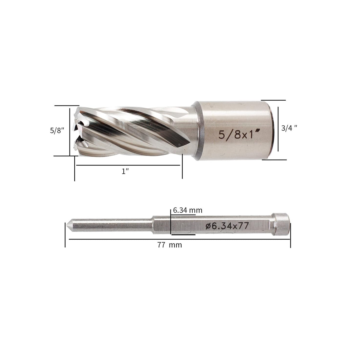 YUFUTOL 2 Pcs 5/8" x 1" HSS Annular Cutter with Weldon Shank 3/4"