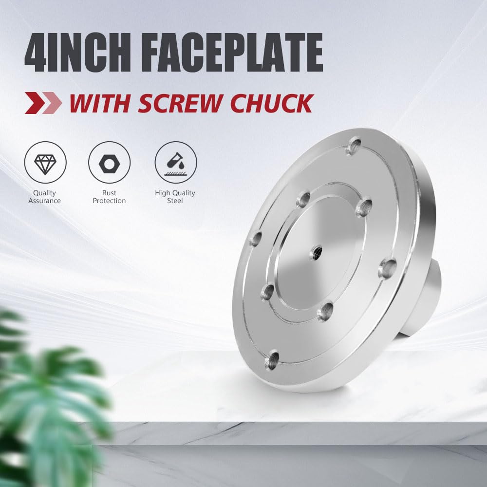 Phukmlong 4" Wood Lathe Faceplate for 1"-8TPI Thread with Screw Chuck, Wood Lathe Accessories Tools…