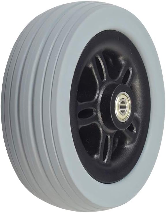AlveyTech 6"x2" (150x50) Front Anti-Tip/Rear Caster Wheel for Jazzy 614 & 614 HD Power Chairs - Replacement Power Chair Wheels with Solid Flat-Free Gray Ribbed Tire and 608ZZ Bearings (WHLASMB81827)