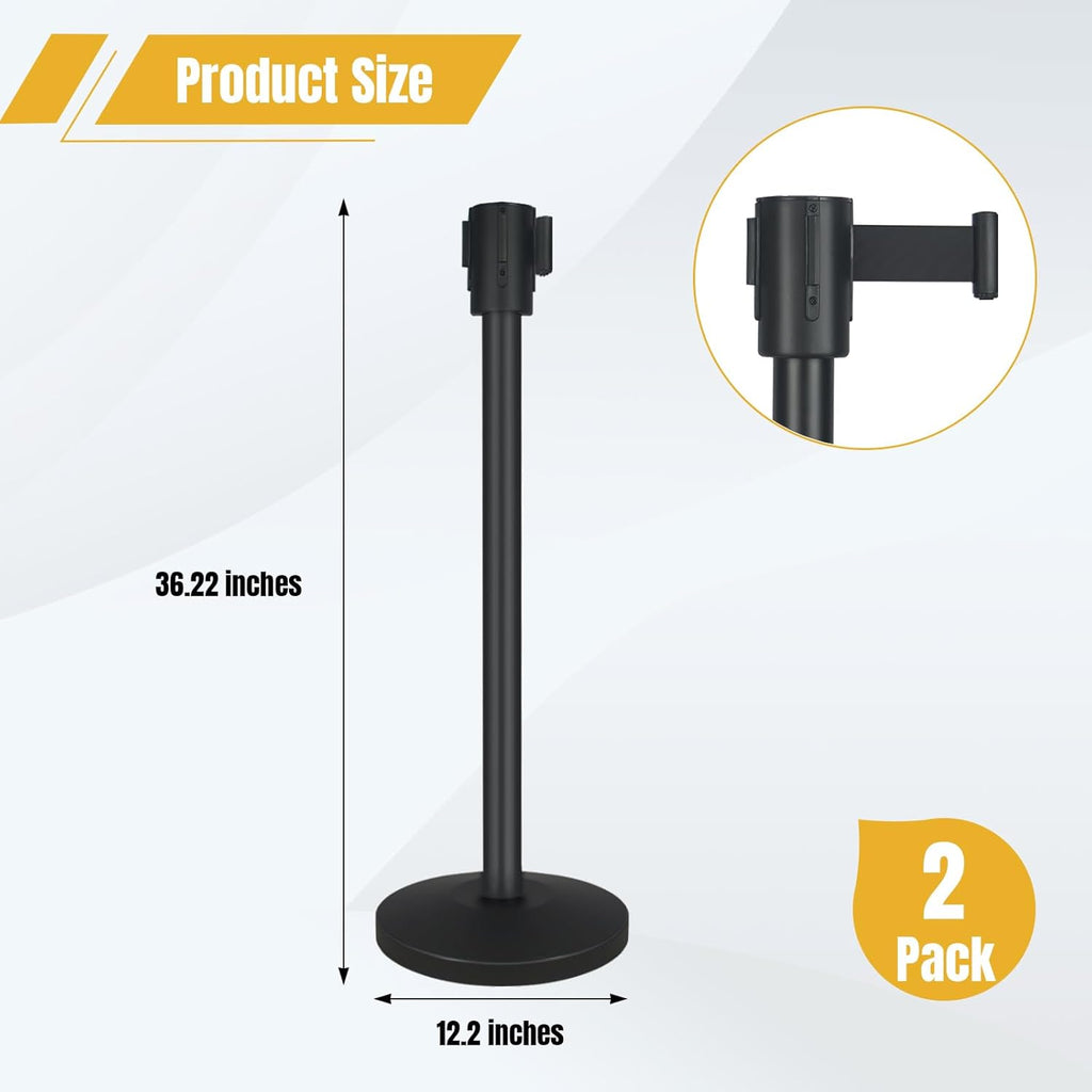 Crowd Control Barriers, 2 Pack Stanchions with 16.4 Ft Retractable Belt