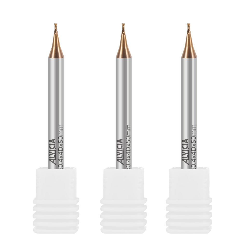 ALYICIA 3PCS 0.2mm TISIN Coated 2-Flute Micro Flat End Mill Set for Steel