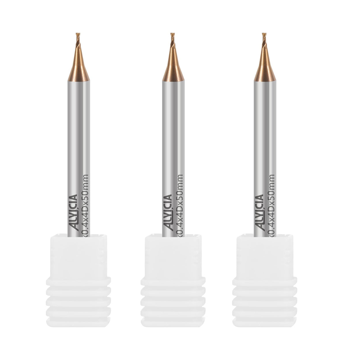 ALYICIA 3PCS 0.2mm TISIN Coated 2-Flute Micro Flat End Mill Set for Steel