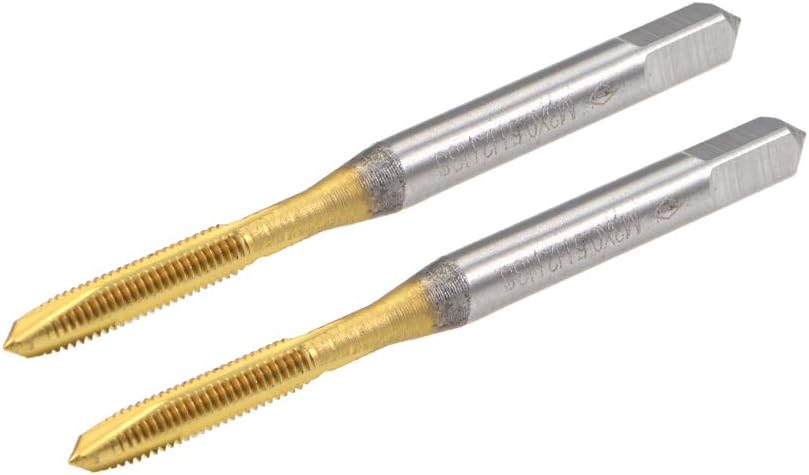 uxcell Spiral Point Plug Threading Tap M3 x 0.5 Thread, Ground Threads H2 3 Flutes, High Speed Steel HSS 6542, Titanium Coated, Metric Screw Taps Tapping Bit for Thread Repair, 2pcs