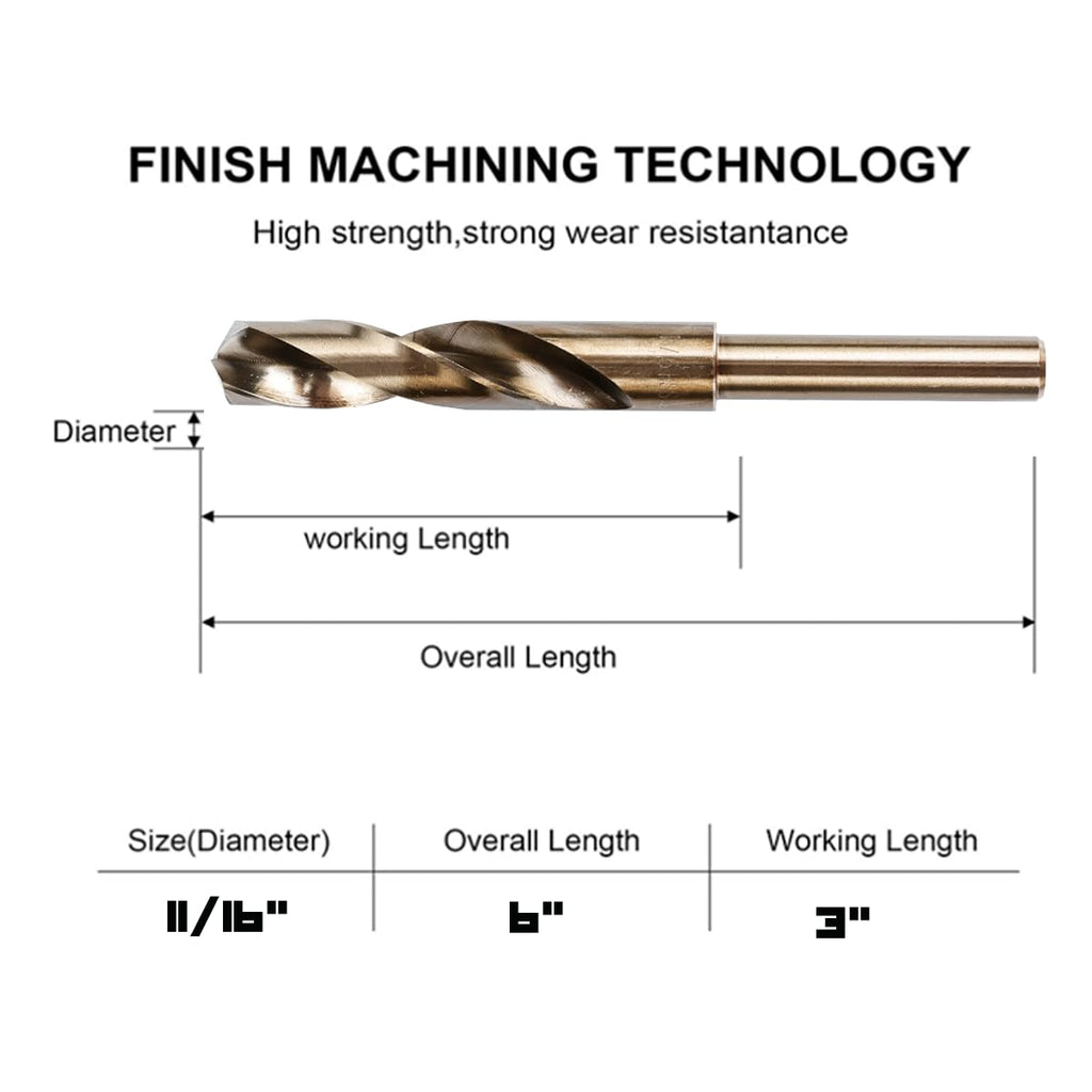 Narwhal 11/16 Drill Bit (3 Pack - 1/2 Inch Shank) Cobalt for Metal & Steel