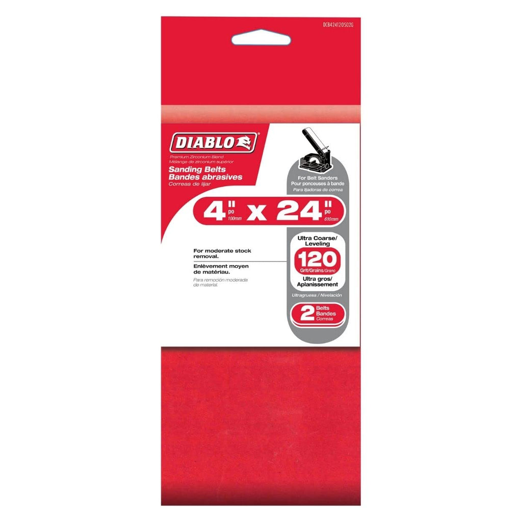 Diablo Sanding Belt for Belt Sanders in Wood, Metal and Plastics - 4 "x 24", 120-Grit, Fine, Zirconium Blend, 2-Pack - DCB424120S02G